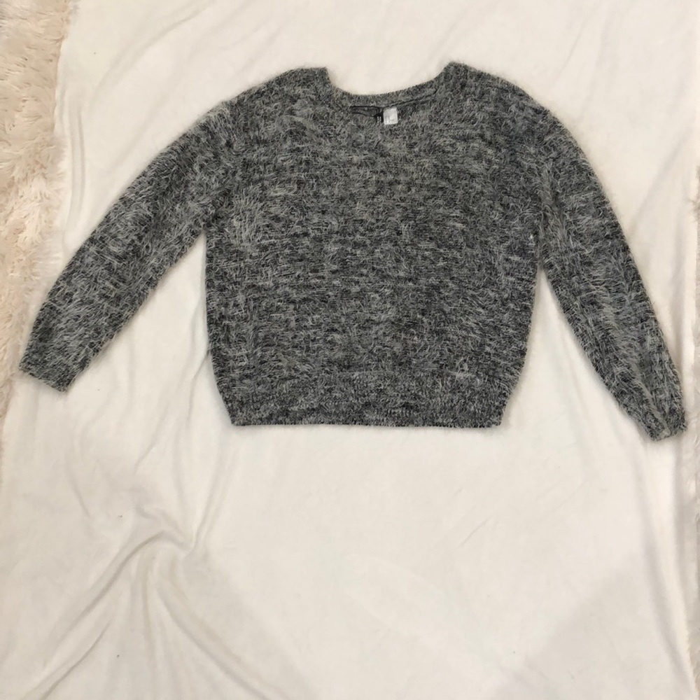 H&M Black and Grey Fuzzy Sweater